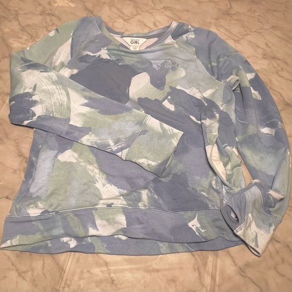 Athleta Other - Athleta Girl Blue Green Abstract Camo Modal Sweatshirt Girls 12 Soft Athleisure